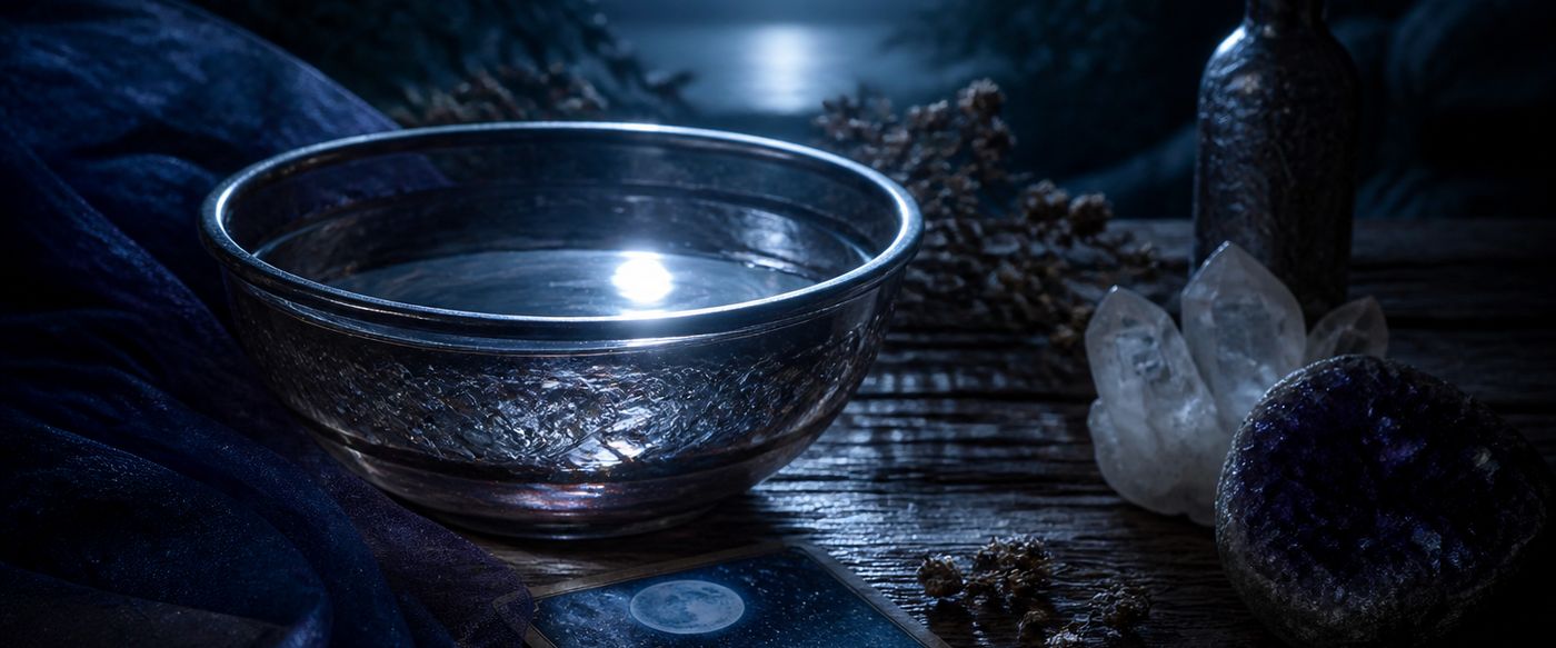 Luna e riflessi d’acqua con atmosfera mistica